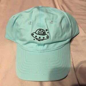 Sky Blue Cat in Spaceship Baseball Cap